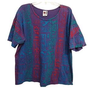90s EZL Shirt One Size up to 1X Blue Purple Rasta Raggae Tropical Festival Boho